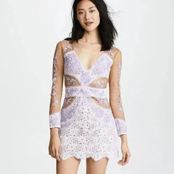 For Love and Lemons Matador Tulle Floral Lace Dress in Lilac Purple - Size Small - Picture 1 of 15
